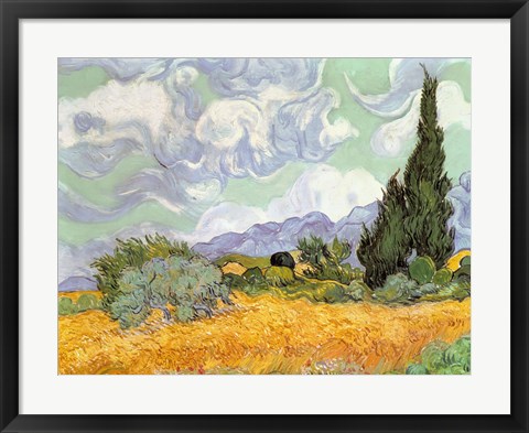 Framed Wheatfield with Cypresses, 1889 Print