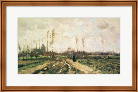 Framed Landscape with a Church and Houses, Nuenen, 1885 Print