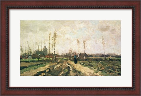 Framed Landscape with a Church and Houses, Nuenen, 1885 Print