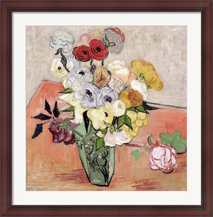 Framed Roses and Anemones, 1890 Print