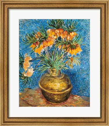 Framed Crown Imperial Fritillaries in a Copper Vase, 1886 Print