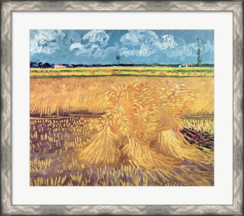 Framed Wheatfield with Sheaves, 1888 - wheat pile Print