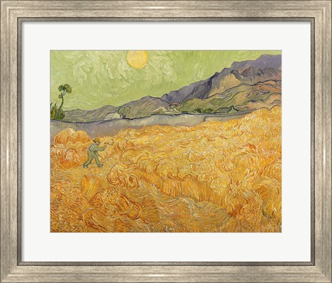 Framed Wheatfield with Reaper, 1889 Print