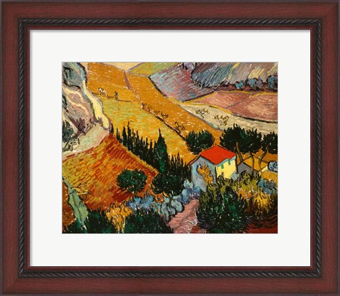 Framed Landscape with House and Ploughman, 1889 Print