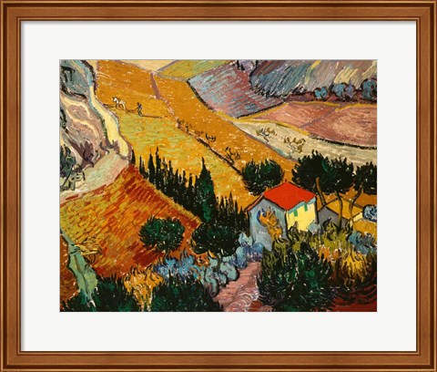 Framed Landscape with House and Ploughman, 1889 Print