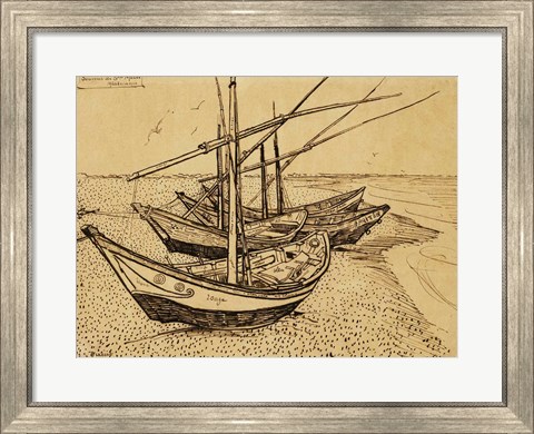 Framed Fishing Boats on the Beach at Saintes-Maries-de-la-Mer, 1888 Print