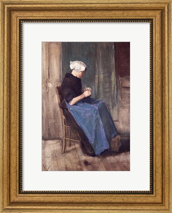 Framed Young Scheveningen Woman Knitting, Facing Right Print