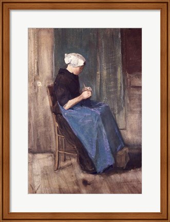 Framed Young Scheveningen Woman Knitting, Facing Right Print