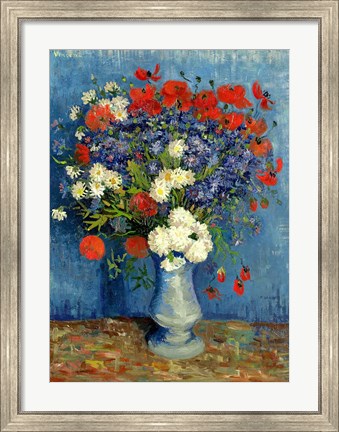 Framed Still Life: Vase with Cornflowers and Poppies, 1887 Print