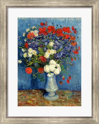 Framed Still Life: Vase with Cornflowers and Poppies, 1887 Print