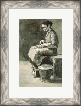 Framed Woman peeling potatoes Print