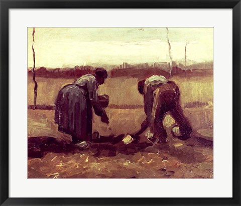 Framed Two Peasants Planting Potatoes, 1885 Print