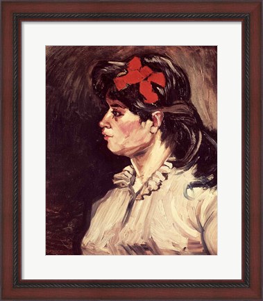 Framed Portrait of a Woman with a Red Ribbon, 1885 Print