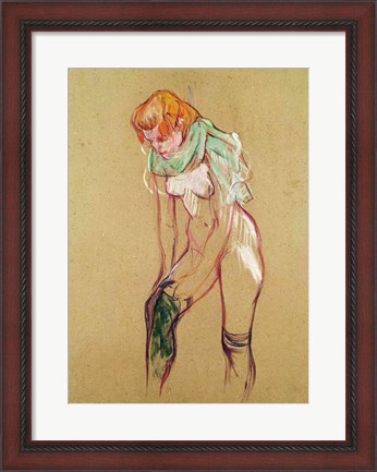 Framed Woman Pulling Up her Stocking, 1894 Print