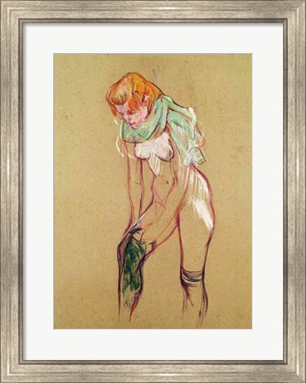 Framed Woman Pulling Up her Stocking, 1894 Print