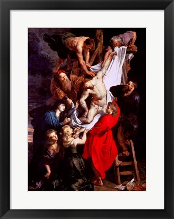 Framed Descent from the Cross, central panel of the triptych Print