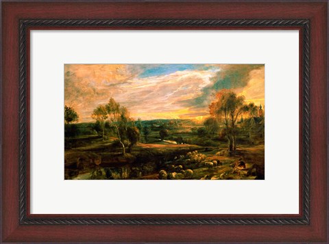 Framed Landscape with a Shepherd and his Flock Print