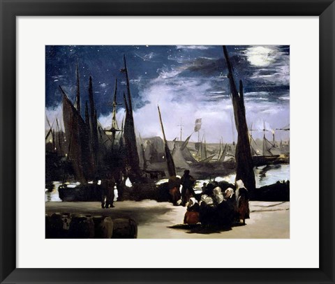 Framed Moonlight on Boulogne Harbour, 1868 Print