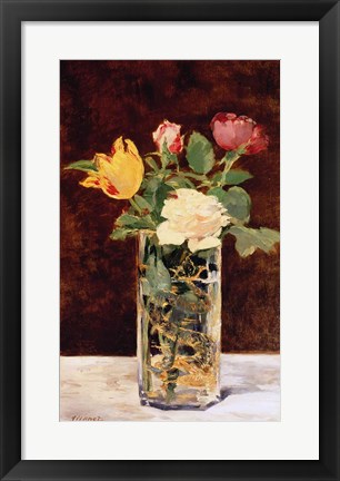 Framed Roses and Tulips in a Vase, 1883 Print