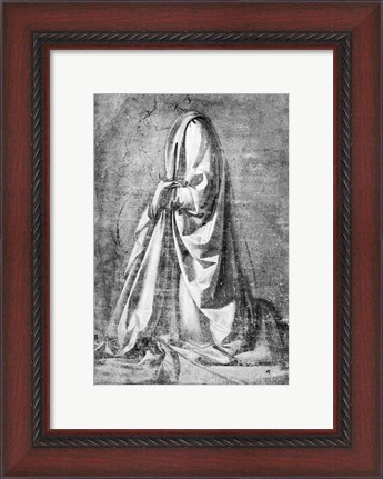 Framed Drapery study for a kneeling figure seen in three-quarter profile to the left, c.1475 Print
