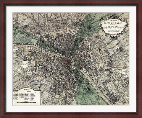 Framed Plan de Paris - green Print