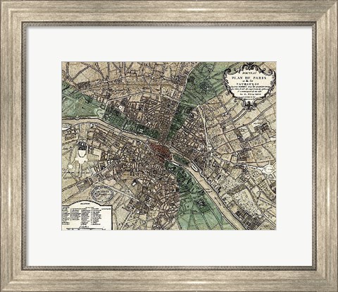 Framed Plan de Paris - green Print