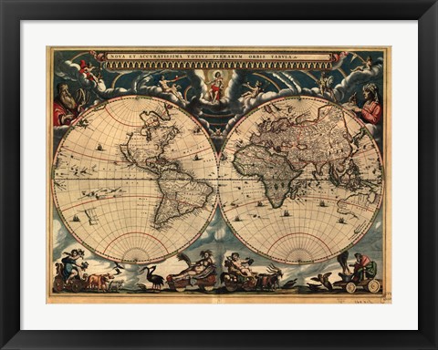 Framed World Map 1664 Print