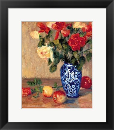 Framed Roses in a Mexican Vase Print