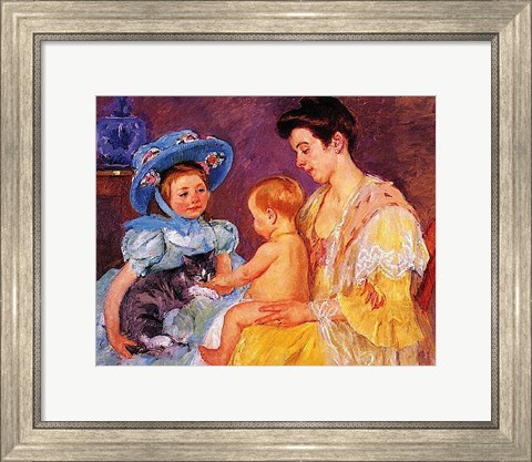 Framed Children Playing with a Cat Print