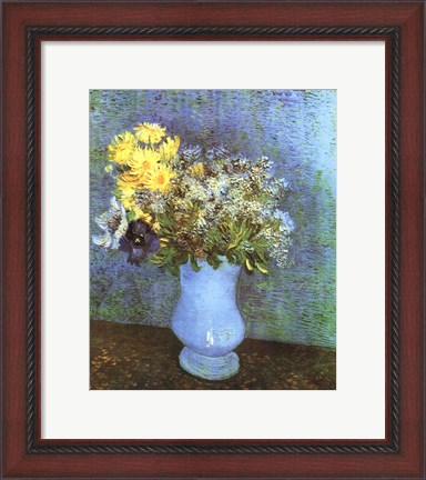 Framed Vase with Lilacs, Daisies and Anemone Print