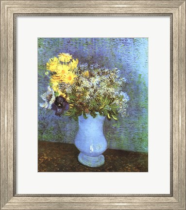 Framed Vase with Lilacs, Daisies and Anemone Print