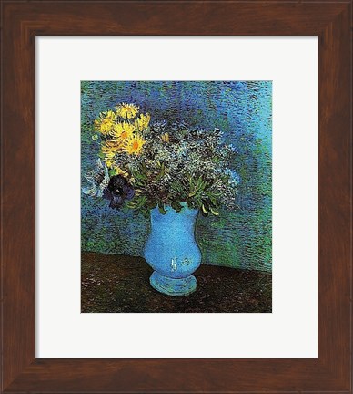 Framed Vase with Lilacs, Daisies and Anemone Print