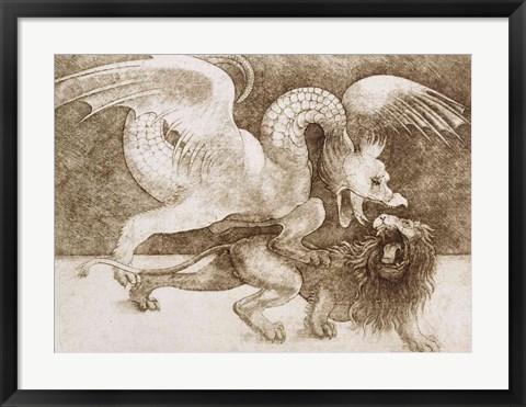 Framed Fight between a Dragon and a Lion Print