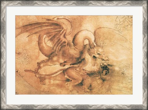 Framed Fight between a Dragon and a Lion Print
