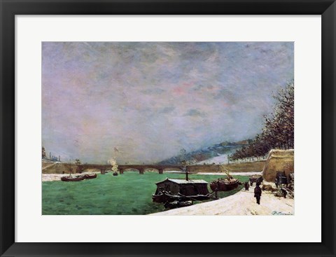 Framed Seine at the Pont d&#39;Iena, Winter, 1875 Print