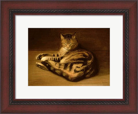 Framed Recumbent Cat, 1898 Print