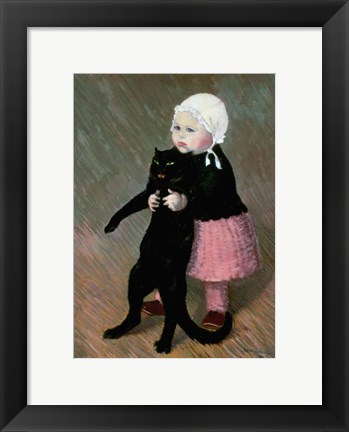 Framed Small Girl with a Cat, 1889 Print