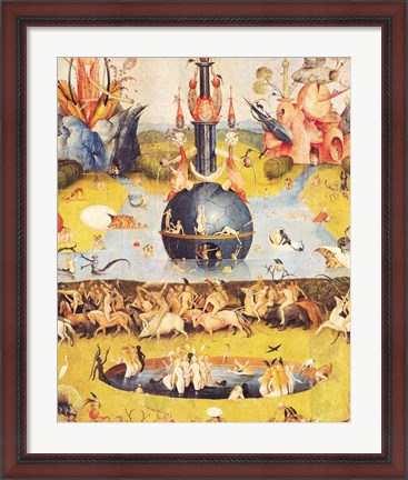 Framed Garden of Earthly Delights: Allegory of Luxury (yellow center panel detail) Print