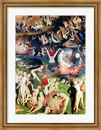 Framed Garden of Earthly Delights: Allegory of Luxury, detail of the central panel, c.1500 Print
