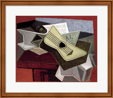 Framed Guitar and Newspaper, 1925 Print