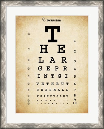 Framed Tom Waits Eye Chart Print