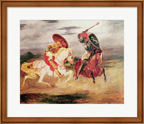 Framed Two Knights Fighting in a Landscape Print