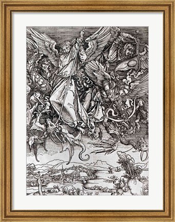 Framed St. Michael and the Dragon, from a Latin edition, 1511 Print