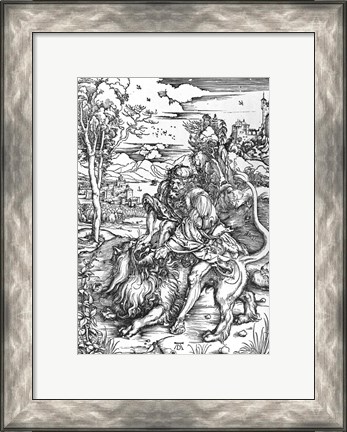 Framed Samson slaying the lion Print