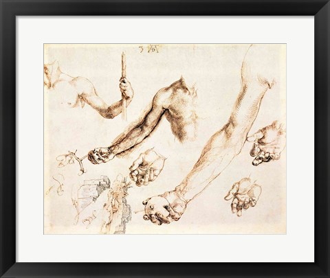 Framed Study of male hands and arms Print