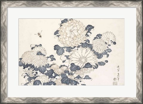 Framed Bee and Chrysanthemums Print
