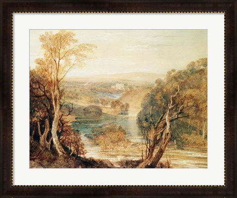 Framed River Wharfe with a distant view of Barden Tower Print