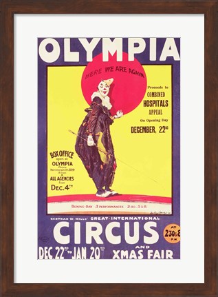 Framed Bertram Mills circus poster, 1922 Print