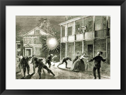 Framed Federals shelling the City of Charleston: Shell bursting in the streets in 1863 Print