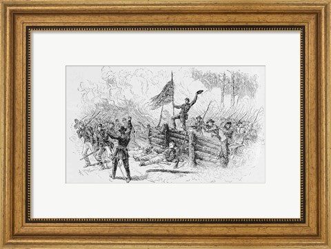 Framed Capture of a part of the burning union breastworks on the Brock Road on the afternoon of May 6th Print